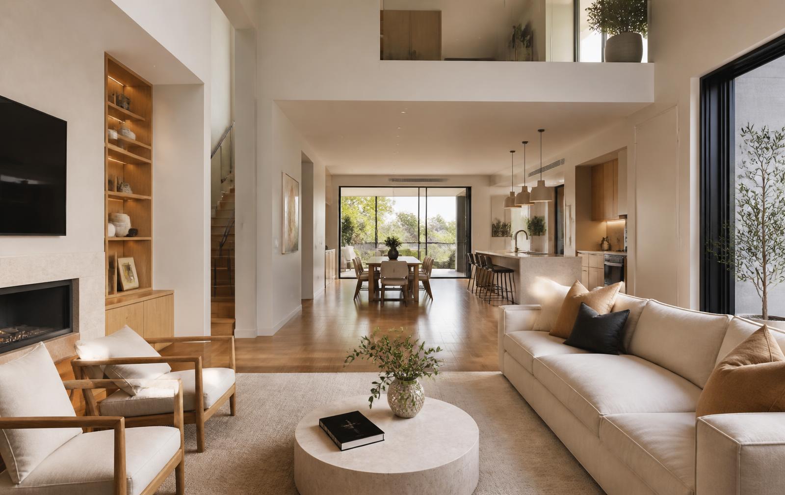 Premium open-plan living room interior built by Maximuz